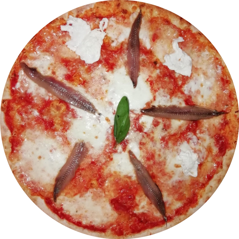 Chi Siamo Pizza napoli con acciughe, pomodoro, mozzarella e origano su impasto artigianale